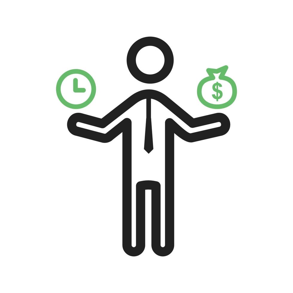 Worker Money Time Line Green and Black Icon vector