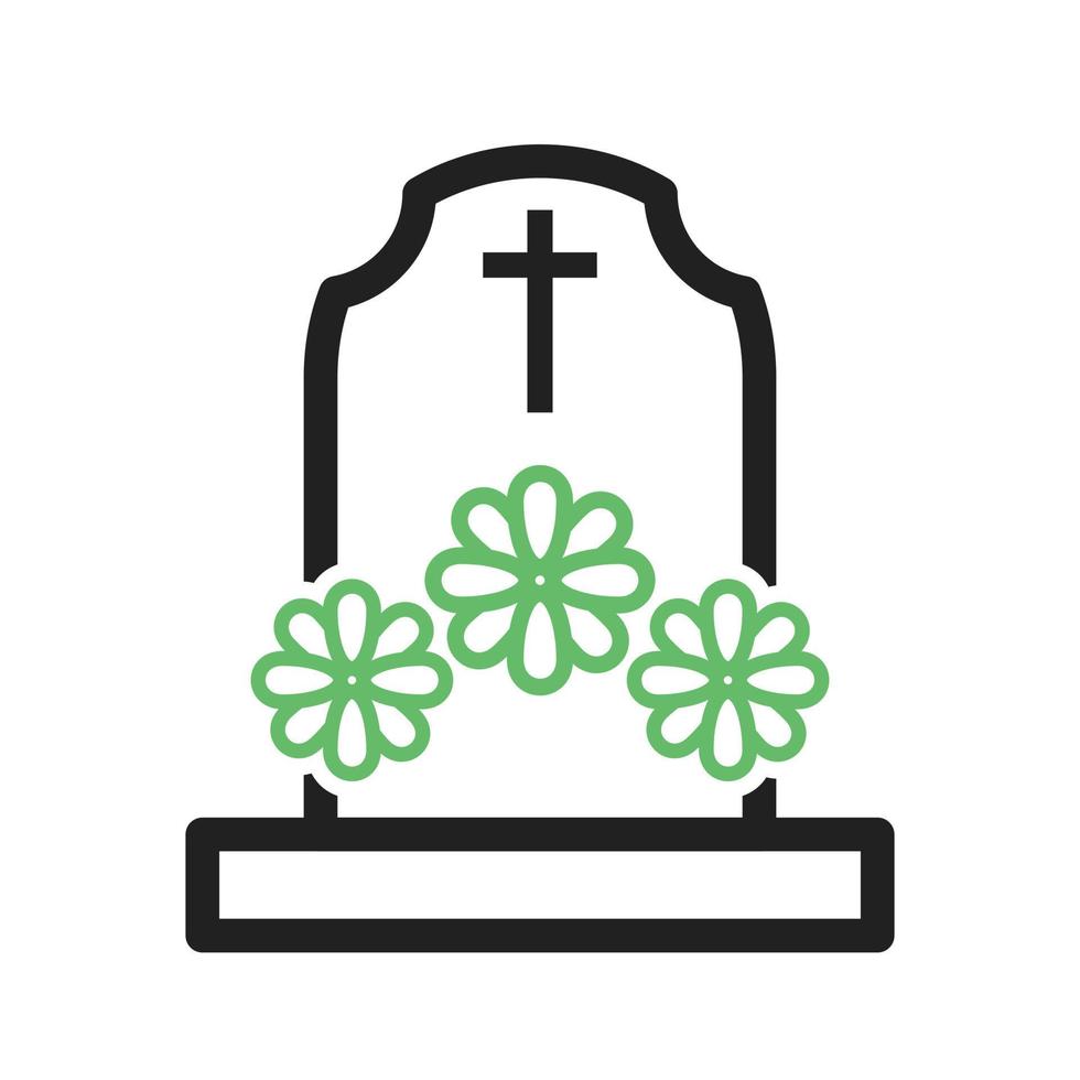 Grave with Flowers Line Green and Black Icon vector