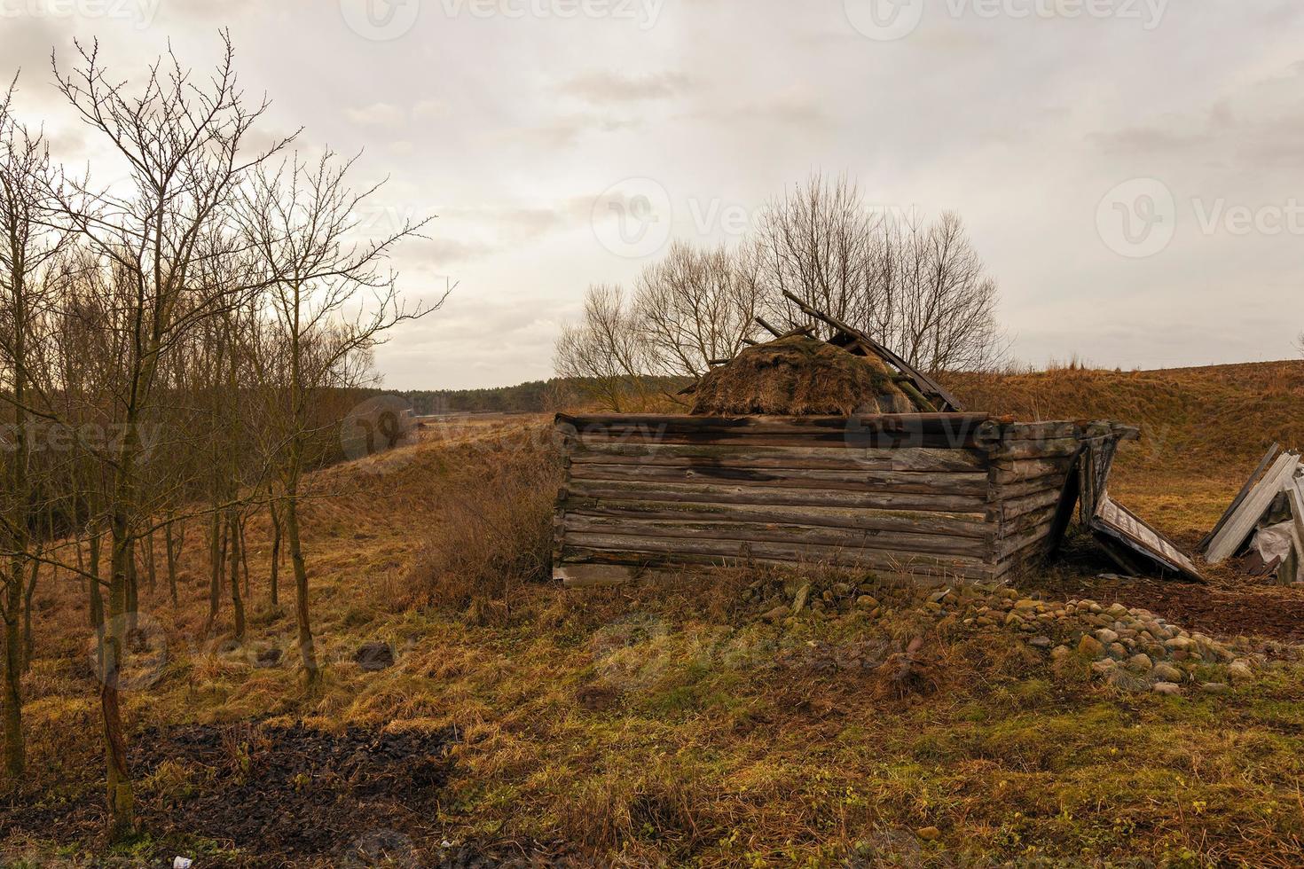 Collapsed wooden outbuilding photo