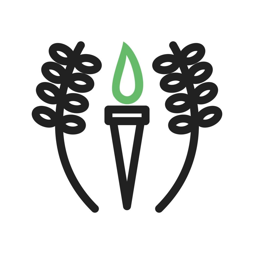 línea de antorcha olímpica icono verde y negro vector