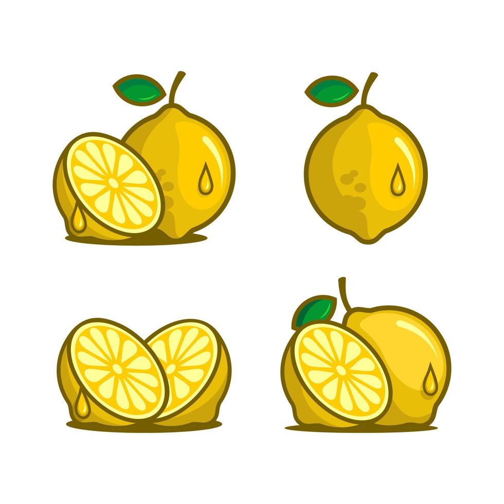 ilustración vectorial de un conjunto de limones, división de limón, vector de rodajas de limón