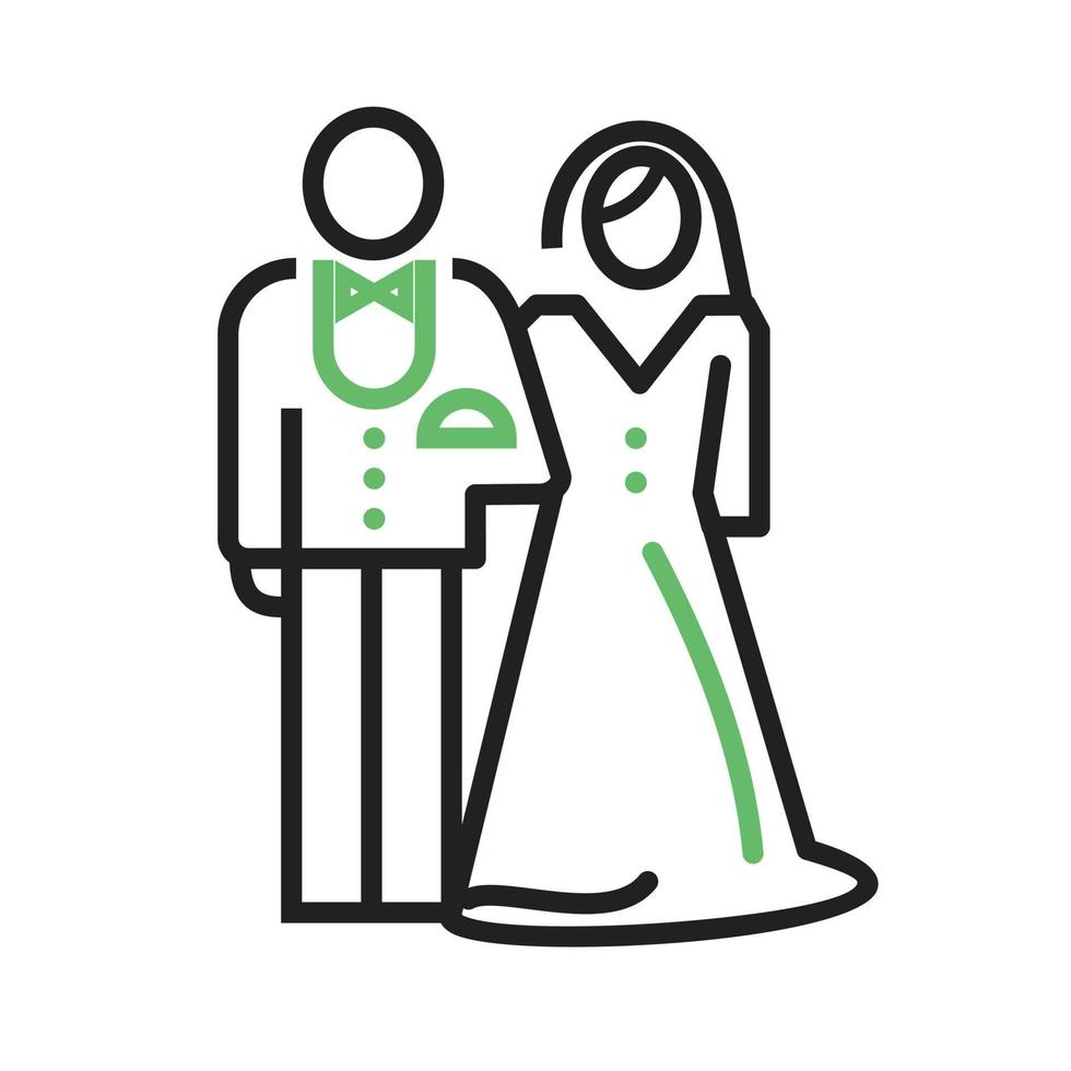 línea de novia y novio icono verde y negro vector