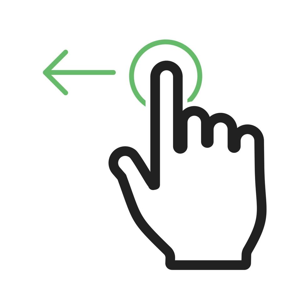 Tap and Move Left Line Green and Black Icon vector