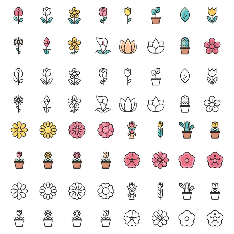 flor, iconos, vector, ilustrador, floral, rosa, cactus vector