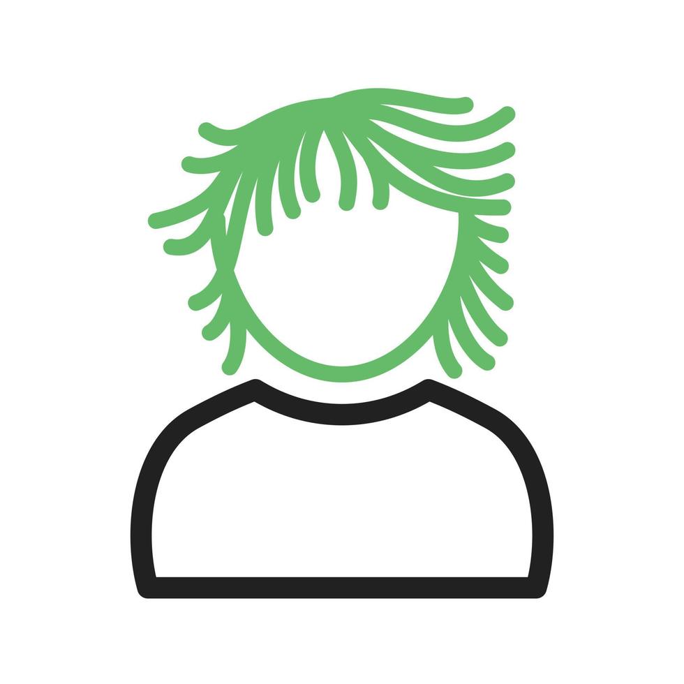 Boy with Long Wavy Hair Line Green and Black Icon vector