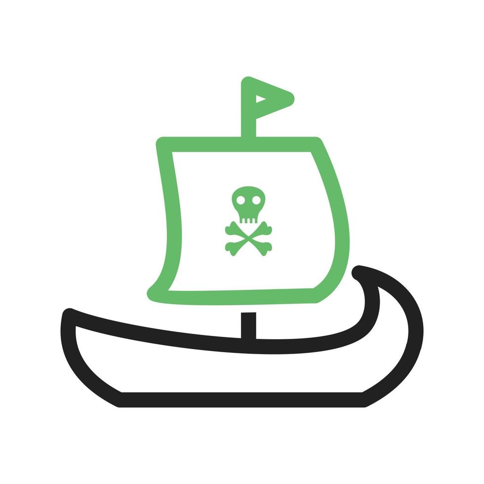 línea de barco pirata icono verde y negro vector