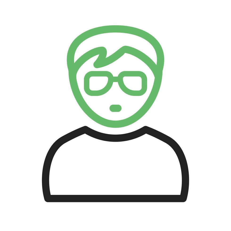 Boy in Nerdy Glasses Line Green and Black Icon vector