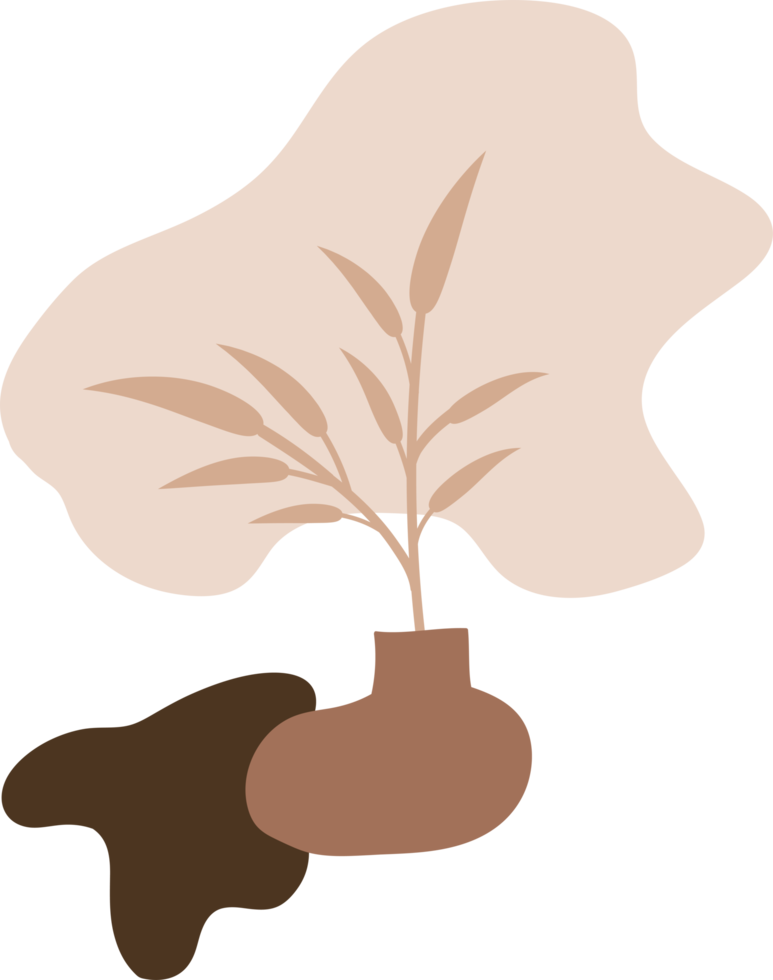hojas de flor de jarrón con forma orgánica, ilustración de diseño de jarrón mínimo abstracto png