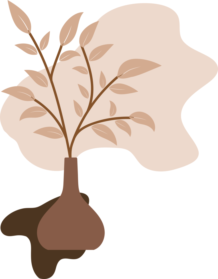 foglie di fiori in vaso con forma organica, illustrazione astratta del design del vaso minimo png