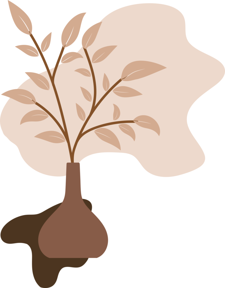 Vasenblumenblätter mit organischer Form, abstrakte minimale Vasendesignillustration png