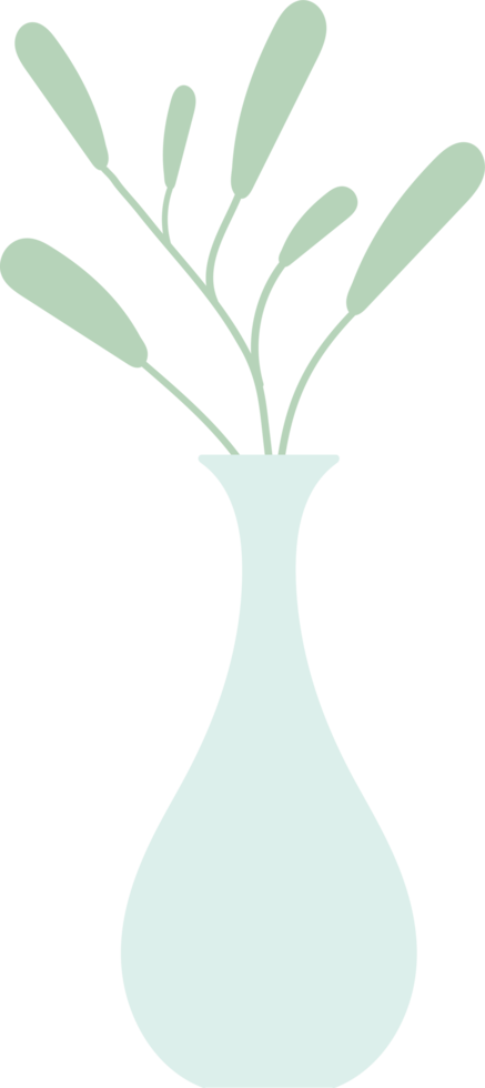 Vase flower leaves Aesthetic element, minimal vase design illustration png