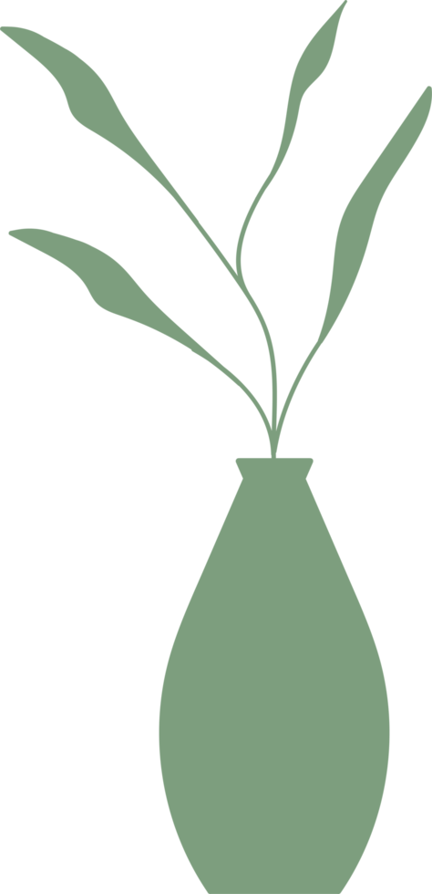 Vase flower leaves Aesthetic element, minimal vase design illustration png