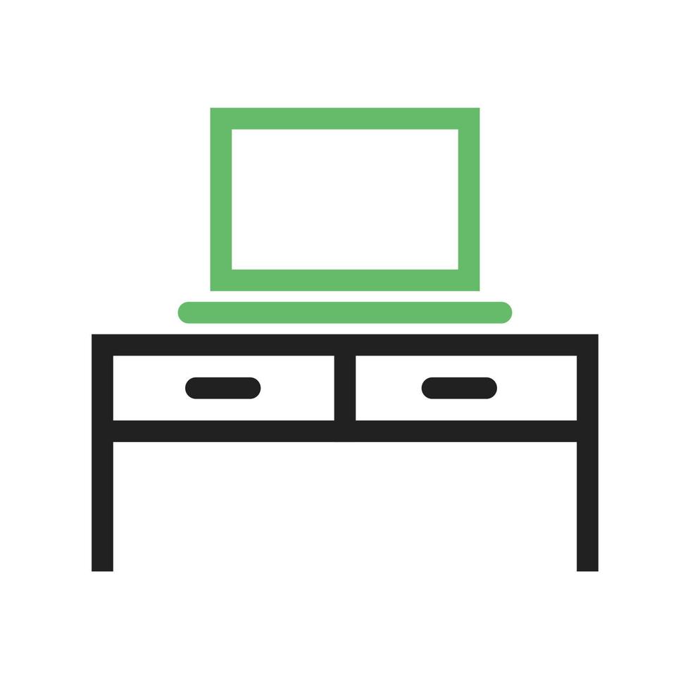 Desk and Laptop Line Green and Black Icon vector
