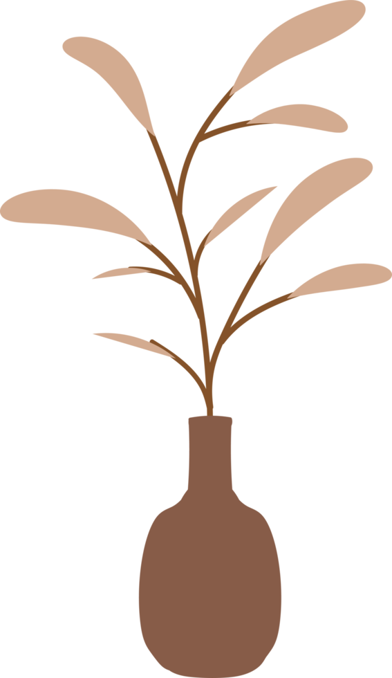 Vase flower leaves Aesthetic element, minimal vase design illustration png