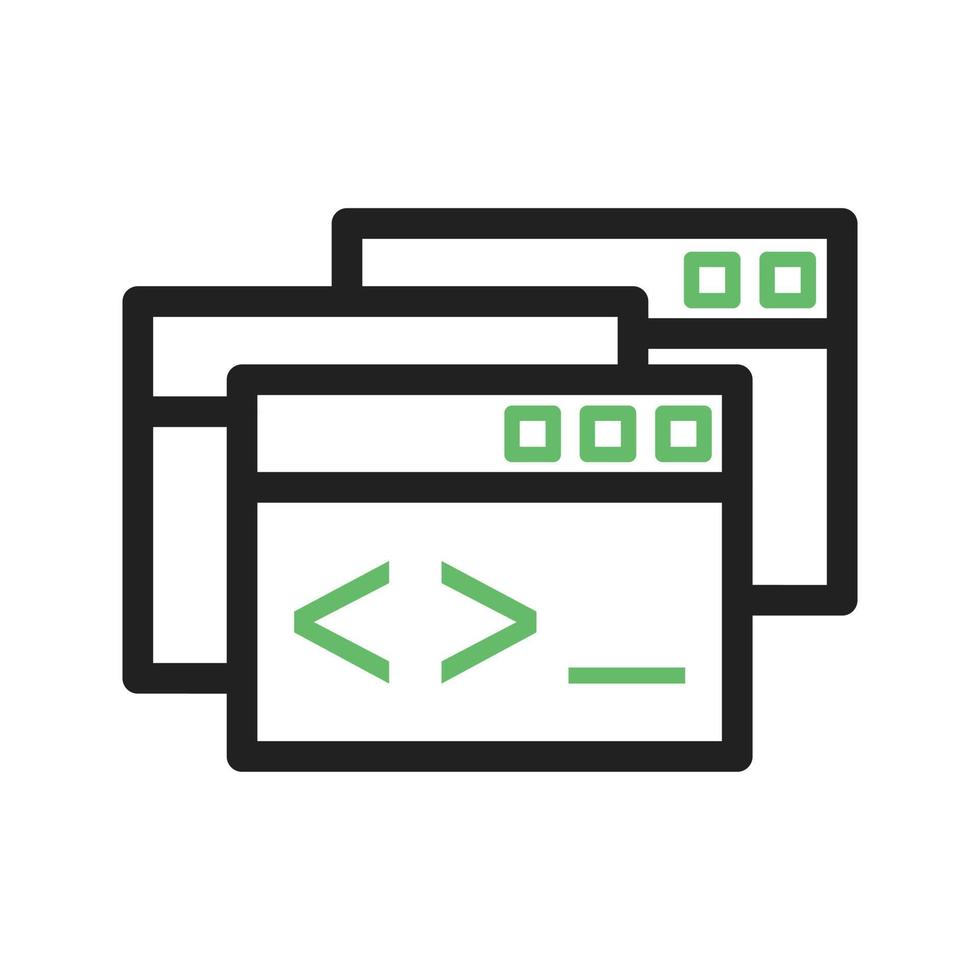 línea de programación de ventanas icono verde y negro vector