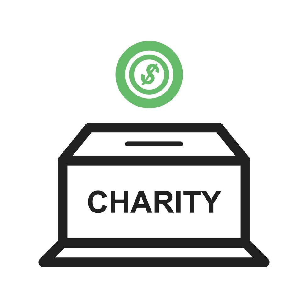 línea de caja de caridad icono verde y negro vector