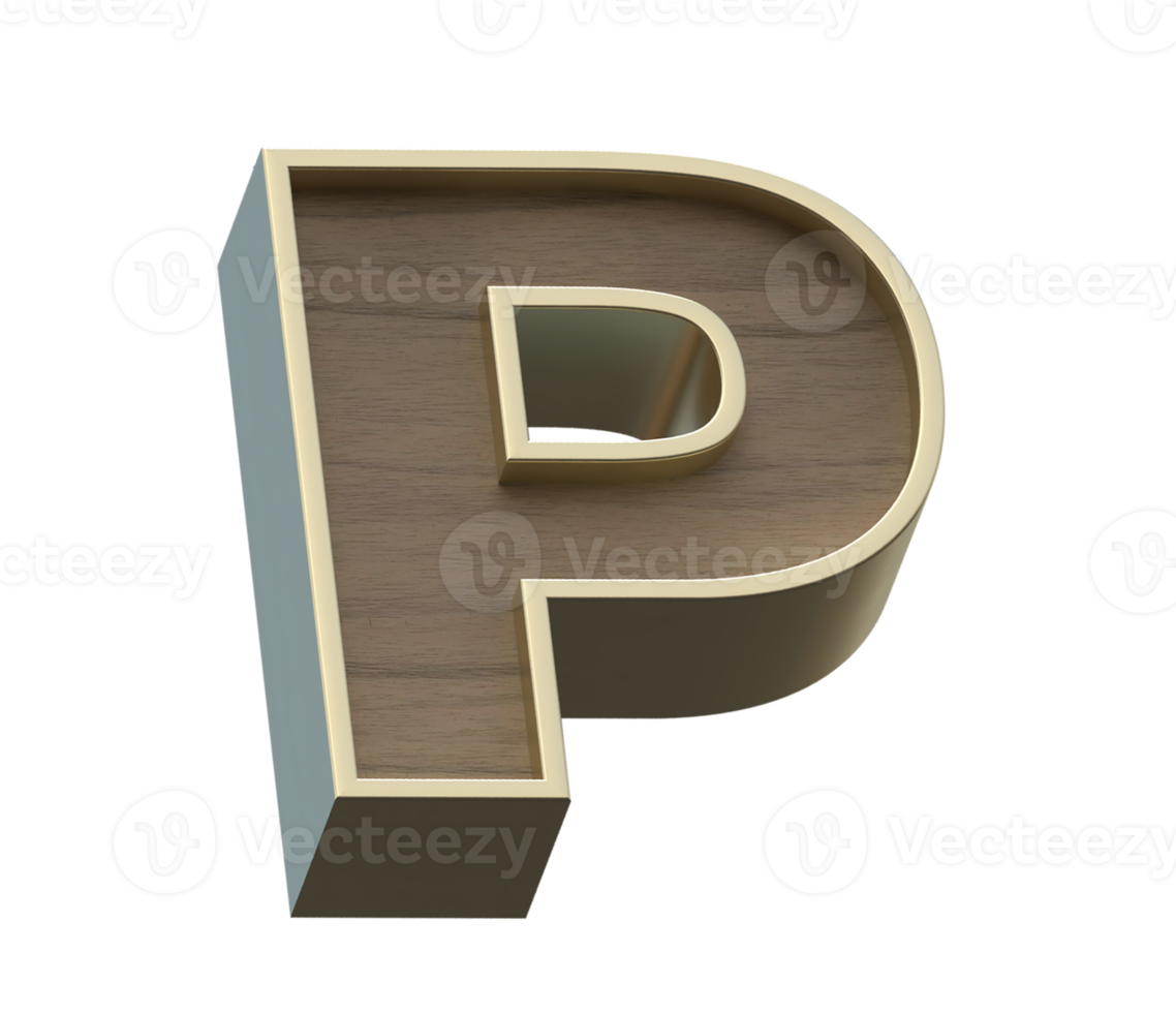 A 3d rendering image of golden mixed with wooden alphabets png