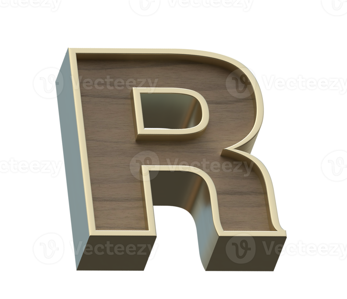 A 3d rendering image of golden mixed with wooden alphabets png