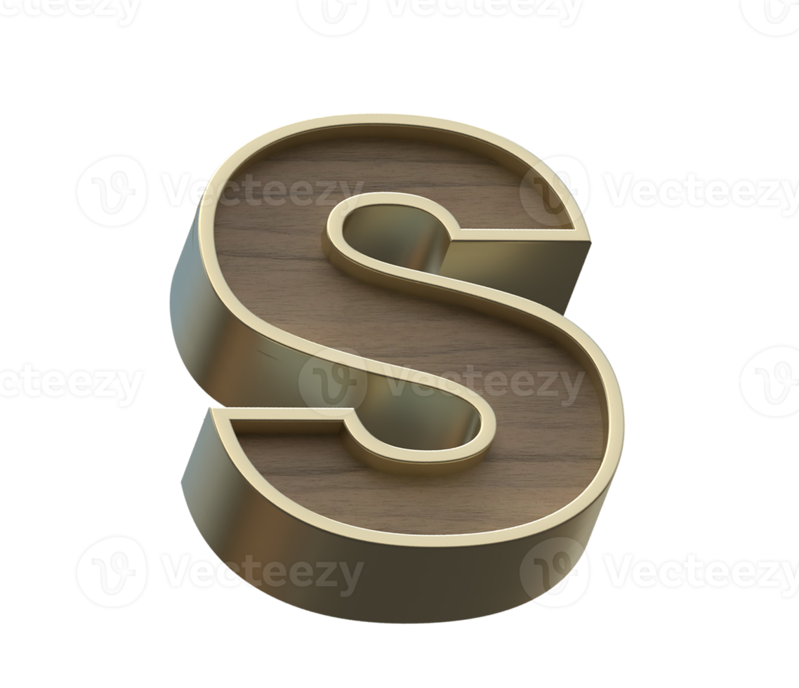 A 3d rendering image of golden mixed with wooden alphabets png