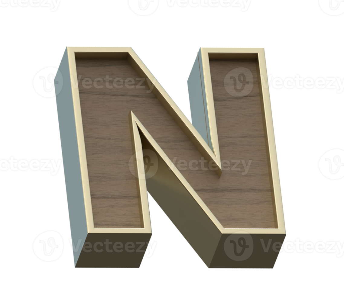 A 3d rendering image of golden mixed with wooden alphabets png