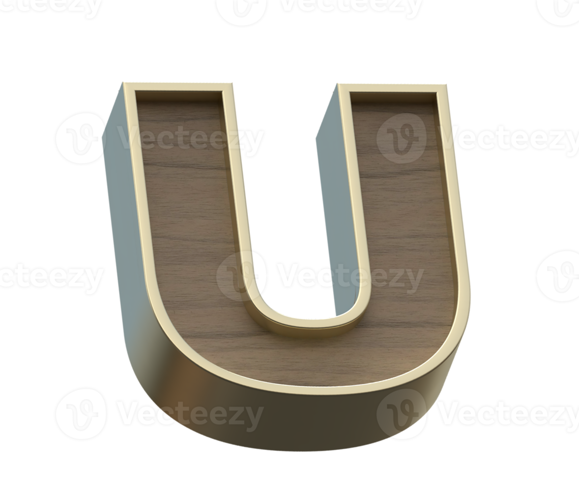 A 3d rendering image of golden mixed with wooden alphabets png