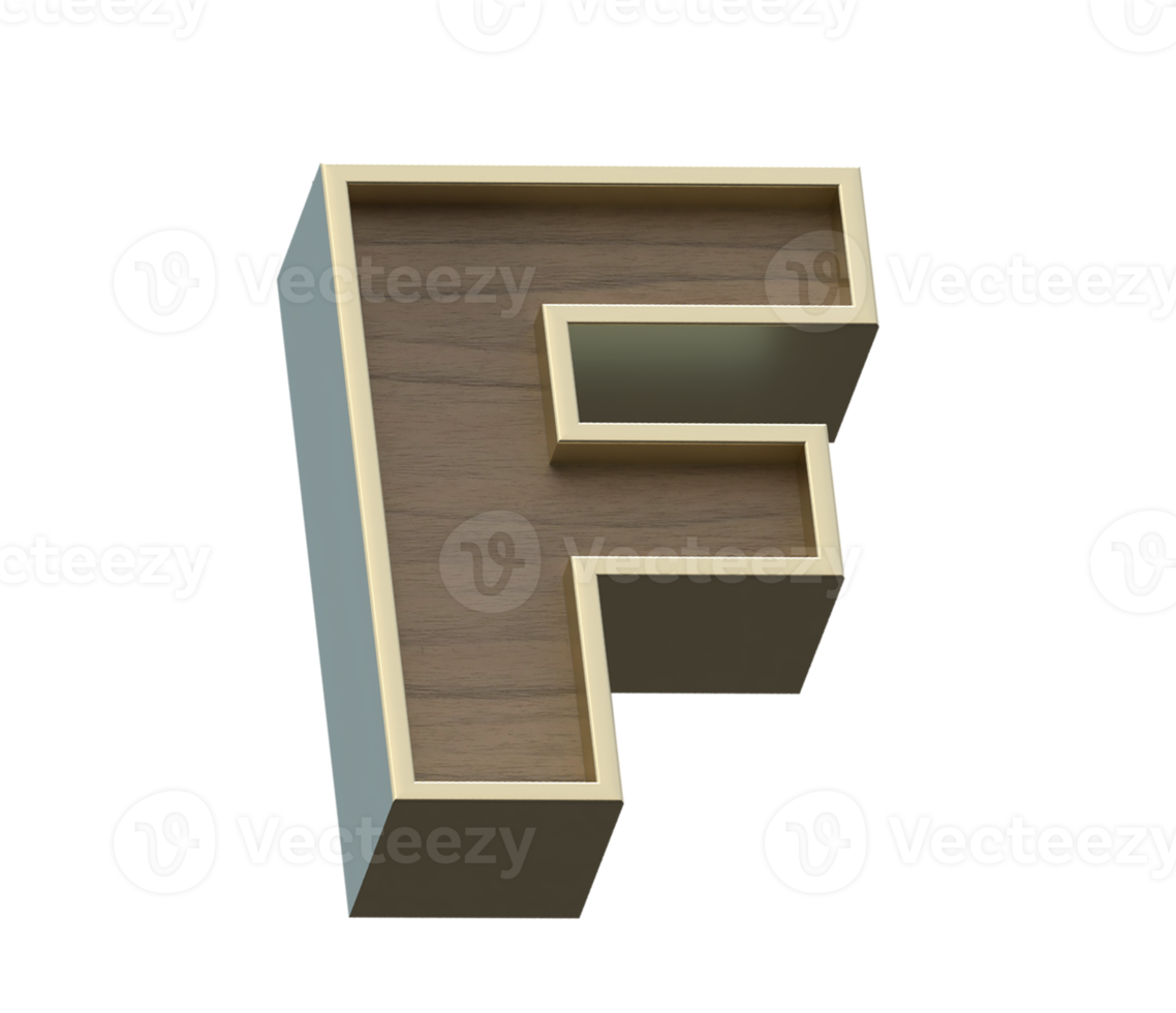 A 3d rendering image of golden mixed with wooden alphabets png