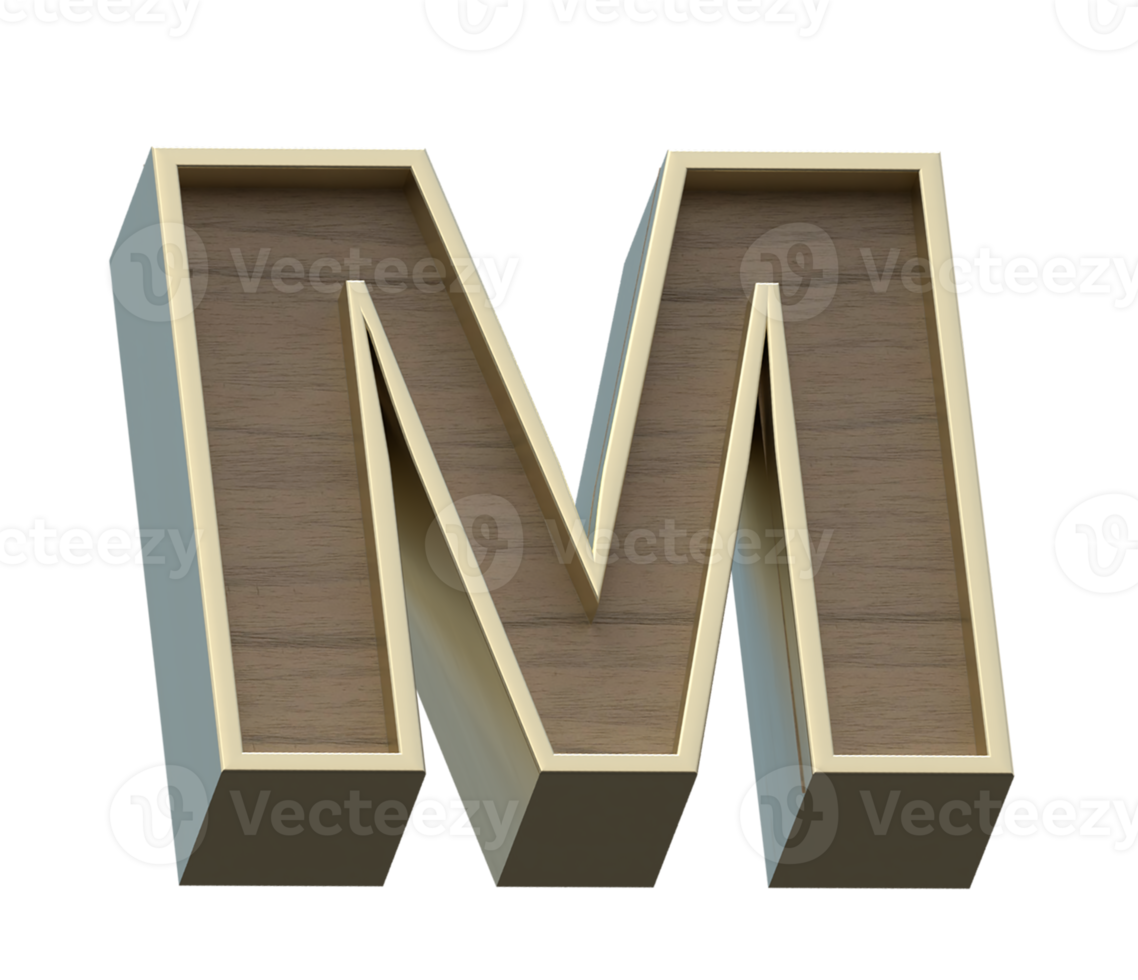 A 3d rendering image of golden mixed with wooden alphabets png