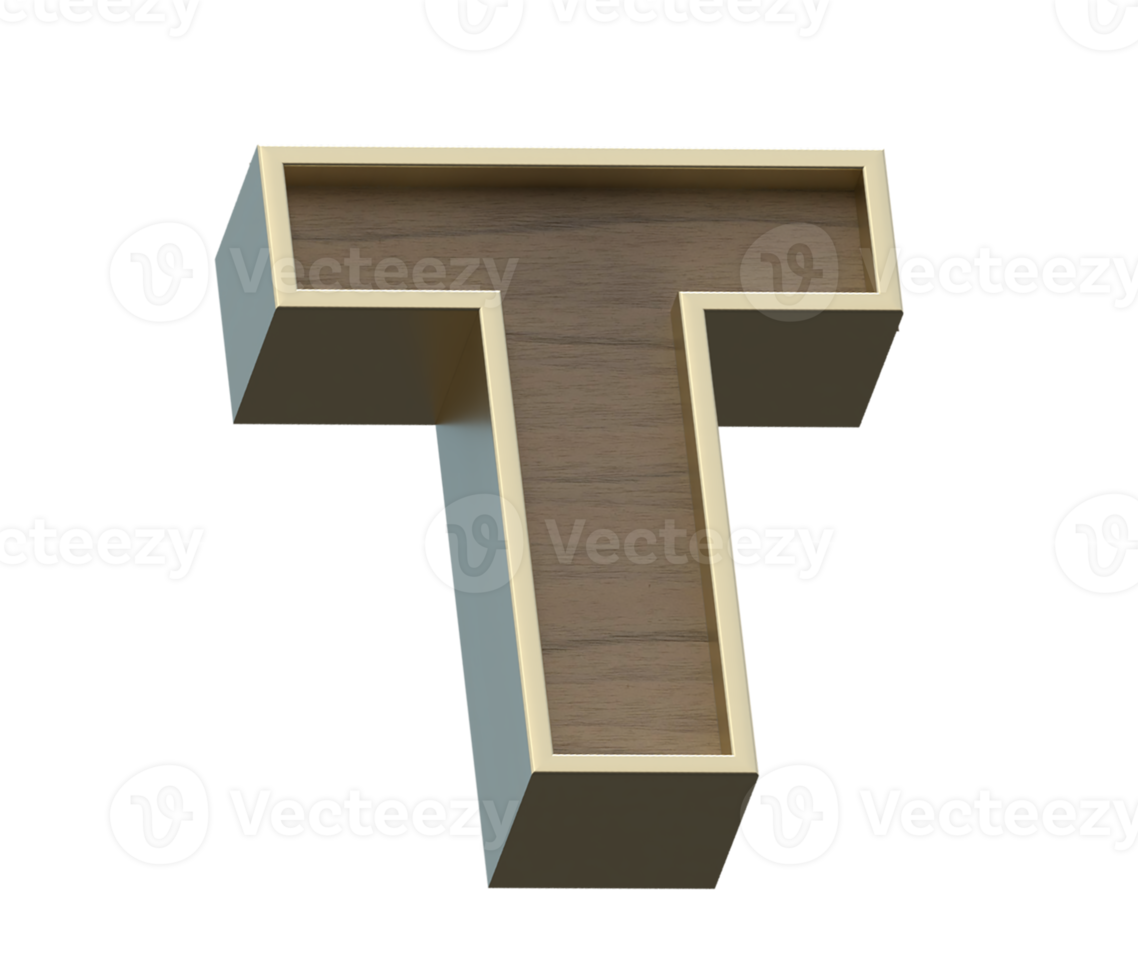 A 3d rendering image of golden mixed with wooden alphabets png