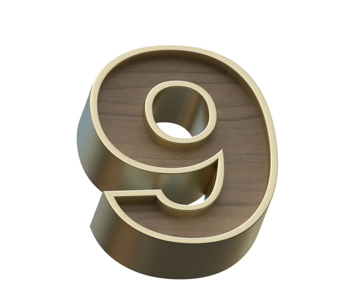 A 3d rendering image of golden mixed with wooden alphabets png