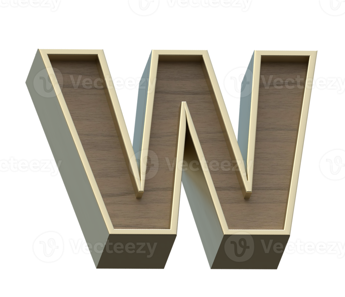 A 3d rendering image of golden mixed with wooden alphabets png