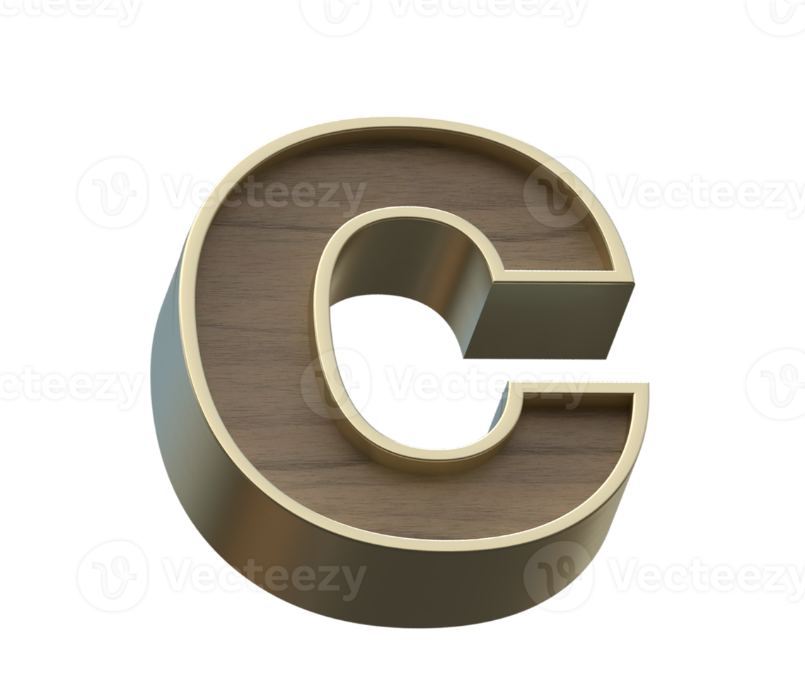 A 3d rendering image of golden mixed with wooden alphabets png