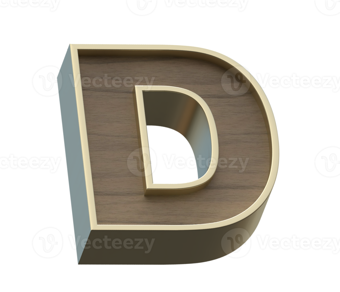 A 3d rendering image of golden mixed with wooden alphabets png