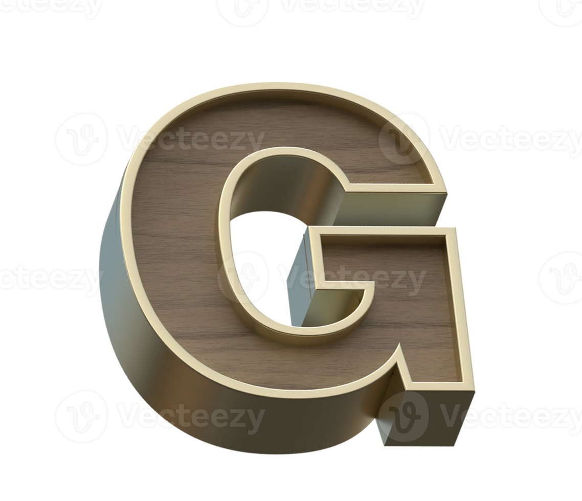 A 3d rendering image of golden mixed with wooden alphabets png