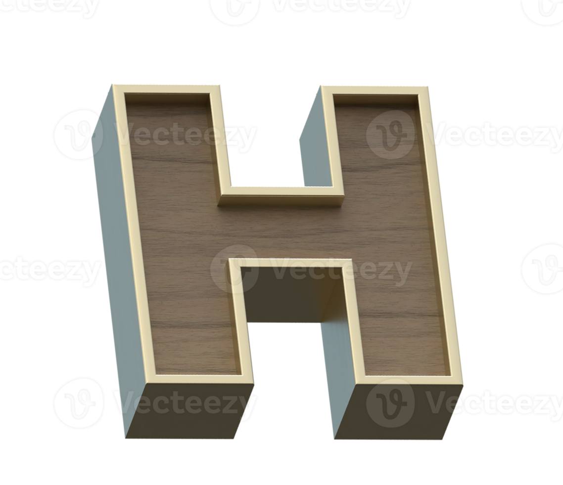 A 3d rendering image of golden and wooden alphabets png