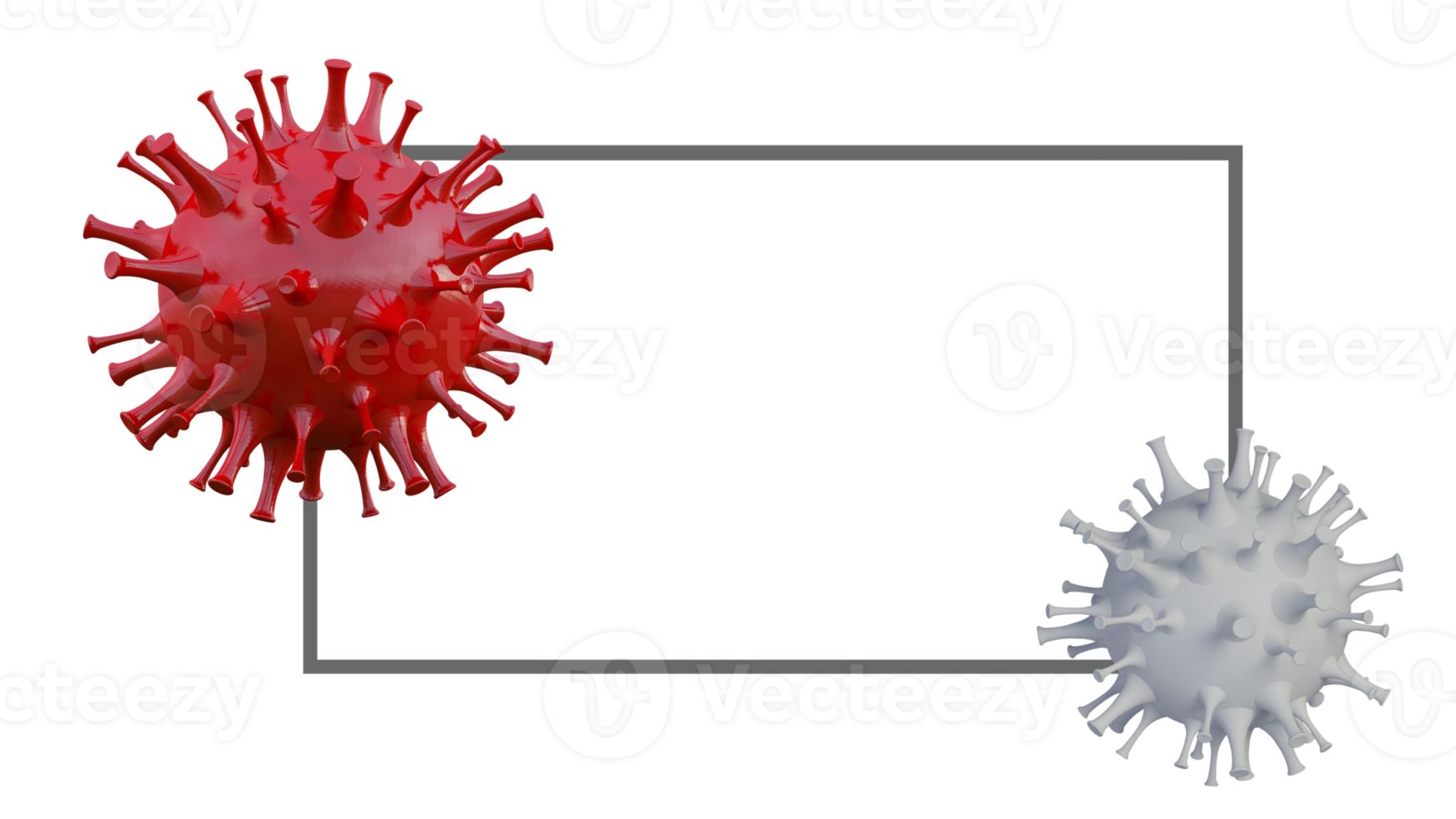 imagem de renderização 3D do modelo de vírus covid-19 e quadro para texto png