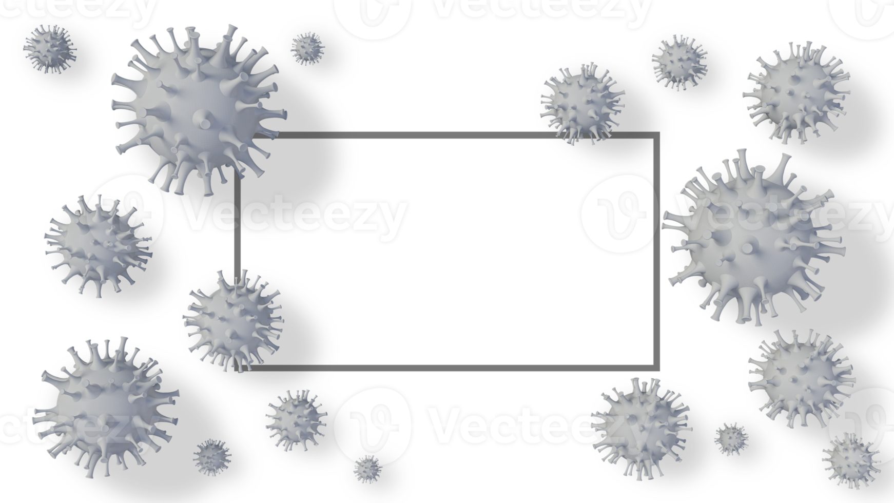 Image de rendu 3d du modèle de virus covid-19 et cadre blanc pour le texte png