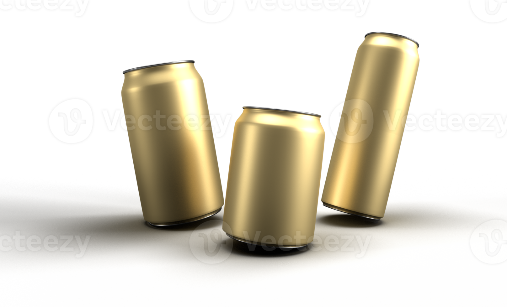 A 3d rendering of 3 golden cans on tranaprent background png