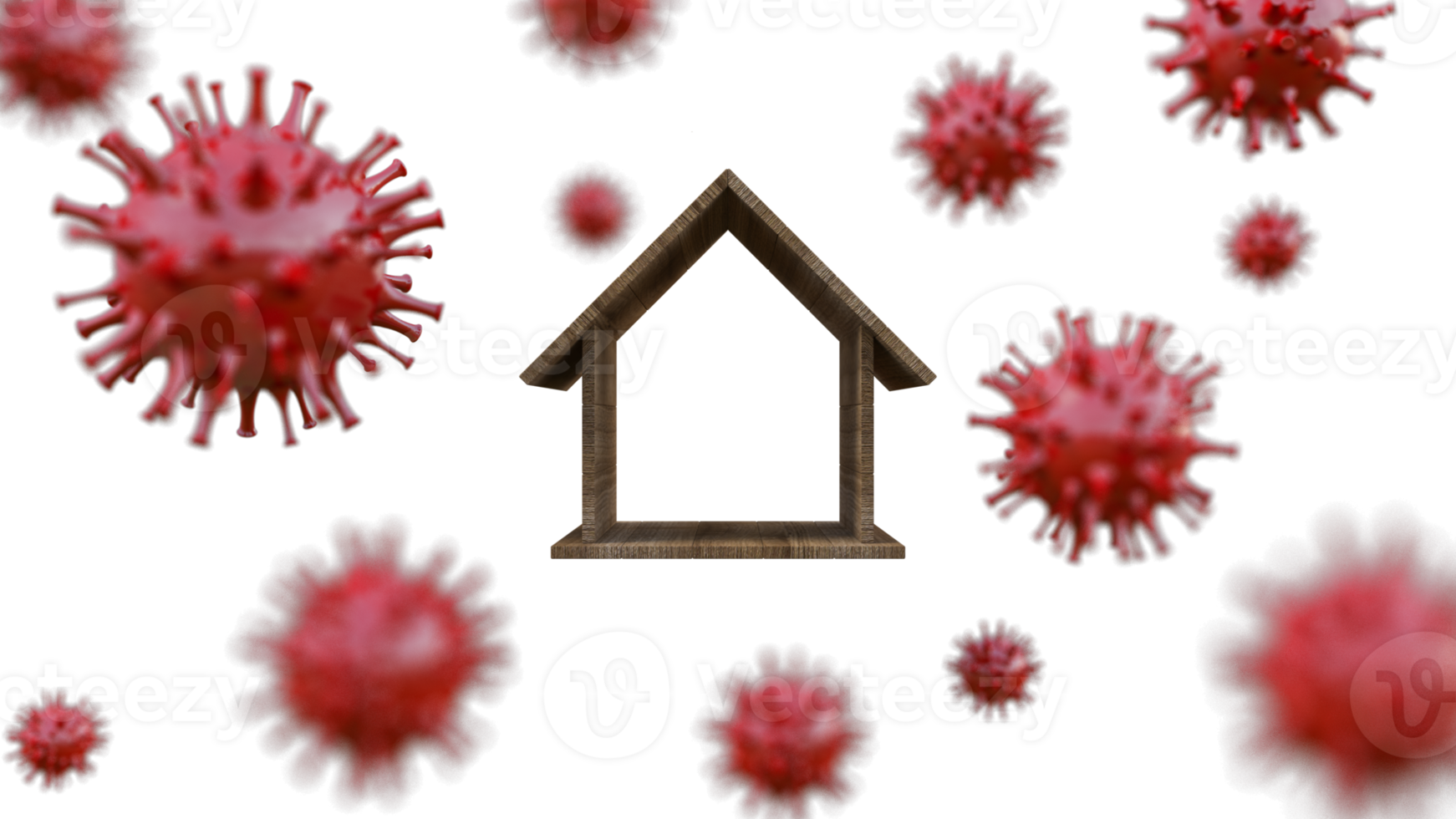 3d rendering image of wooden house model in the midst of disease png