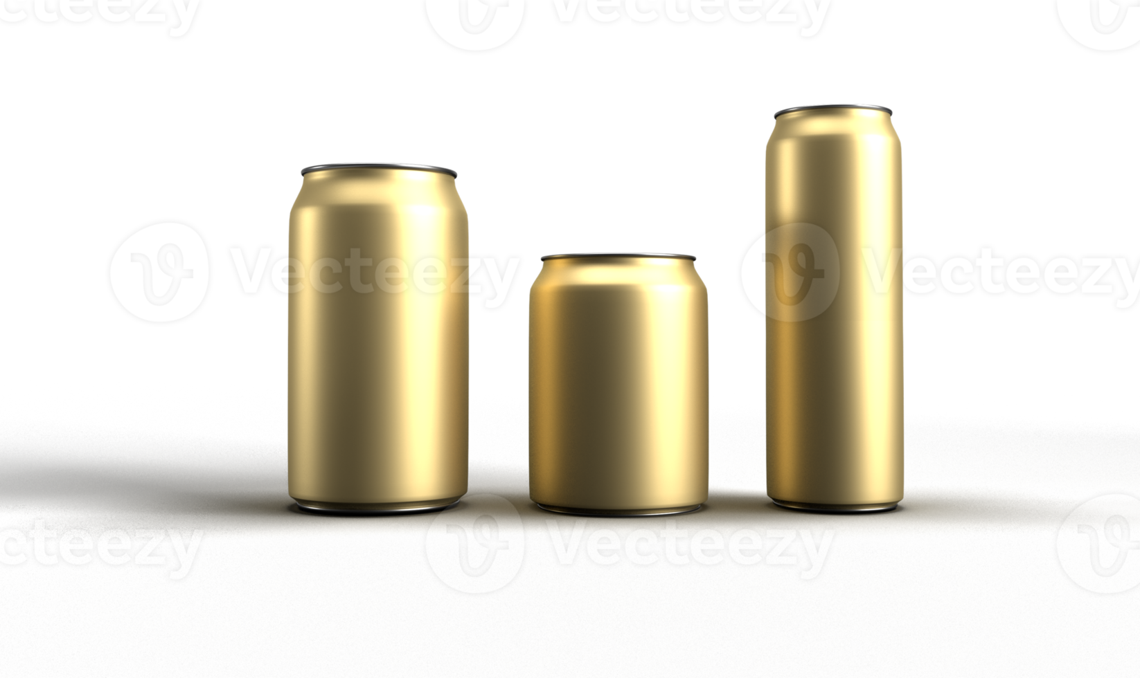A 3d rendering of 3 golden cans on transprent background png