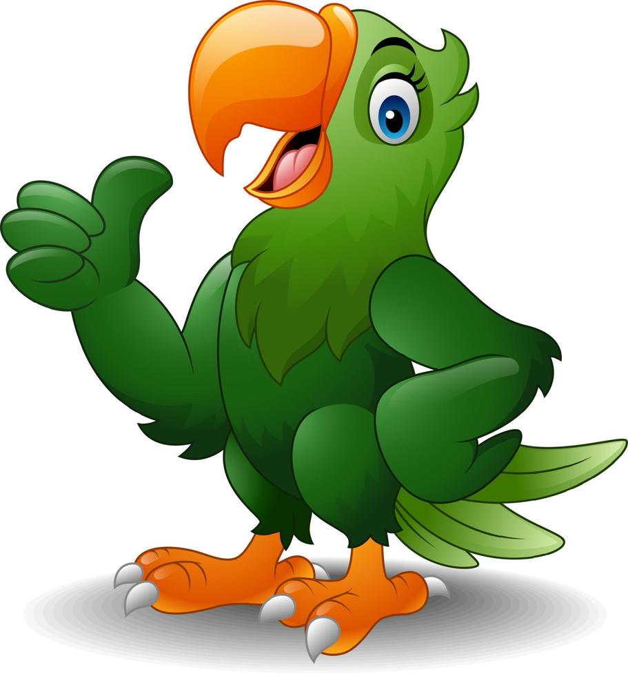 Cartoon happy parrot giving thumb up vector