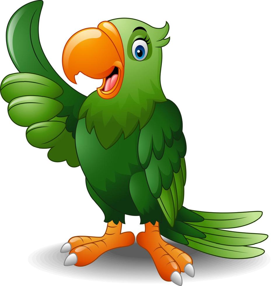 Cartoon happy parrot giving thumb up vector