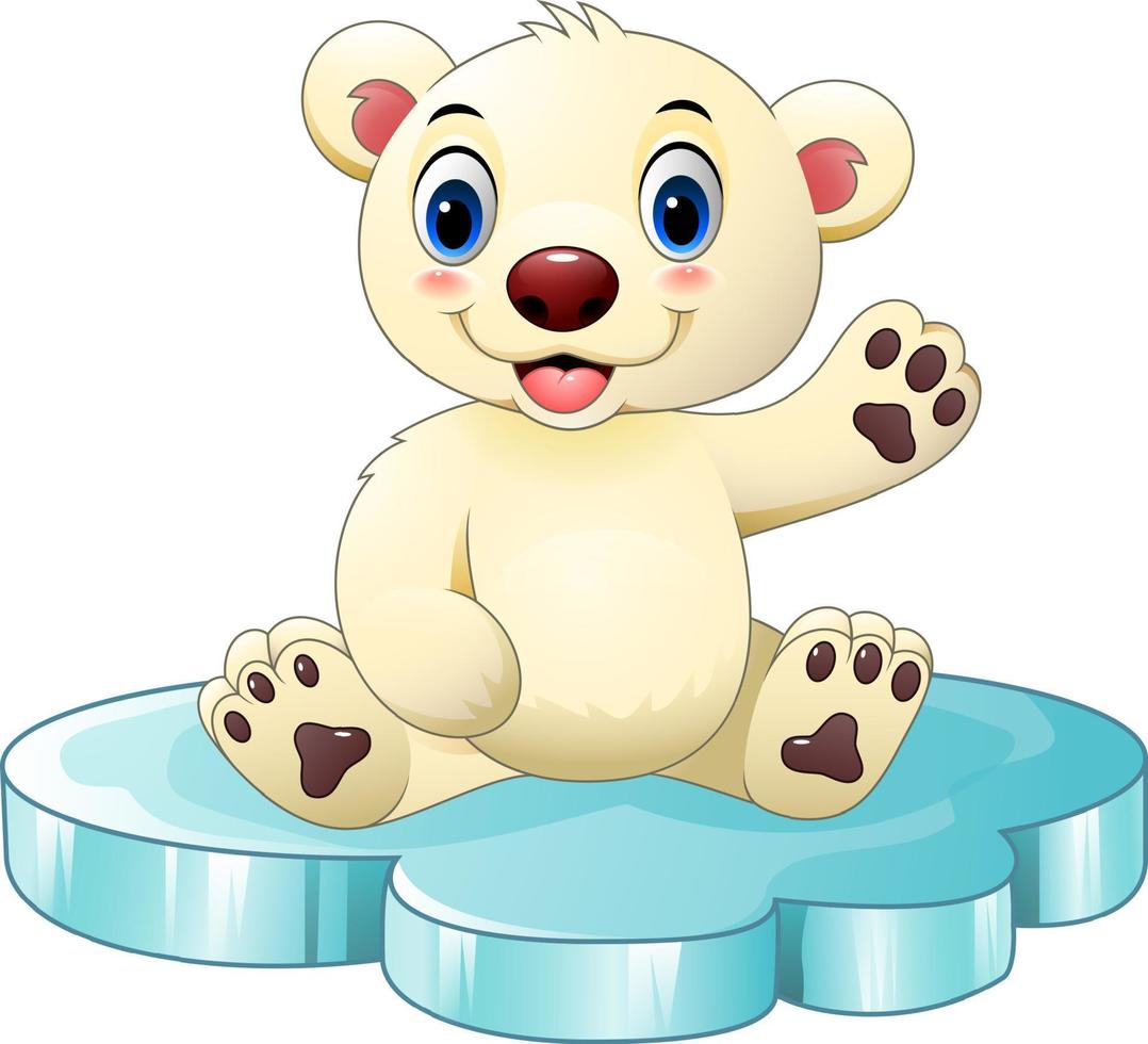 Cartoon baby polar bear sitting on floe vector