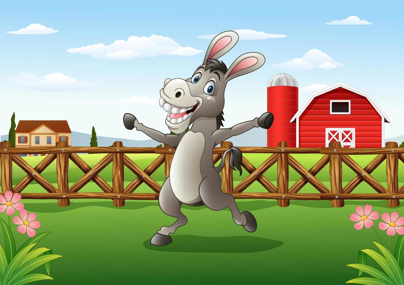 Cartoon donkey in the farm background vector