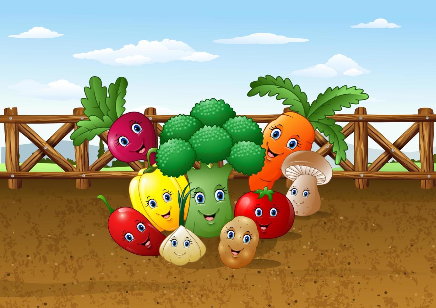 Cartoon vegetable garden farm background vector