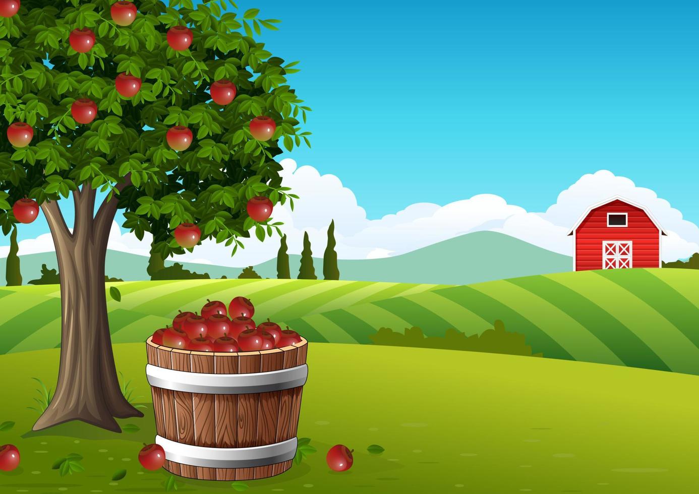 Countryside landscape with apple tree vector