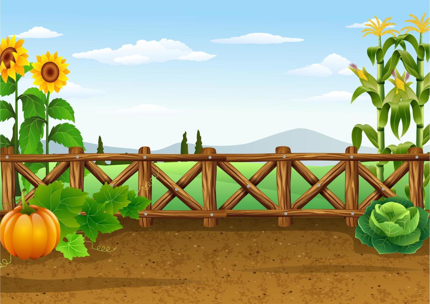 fondo de granja con varias plantas vector