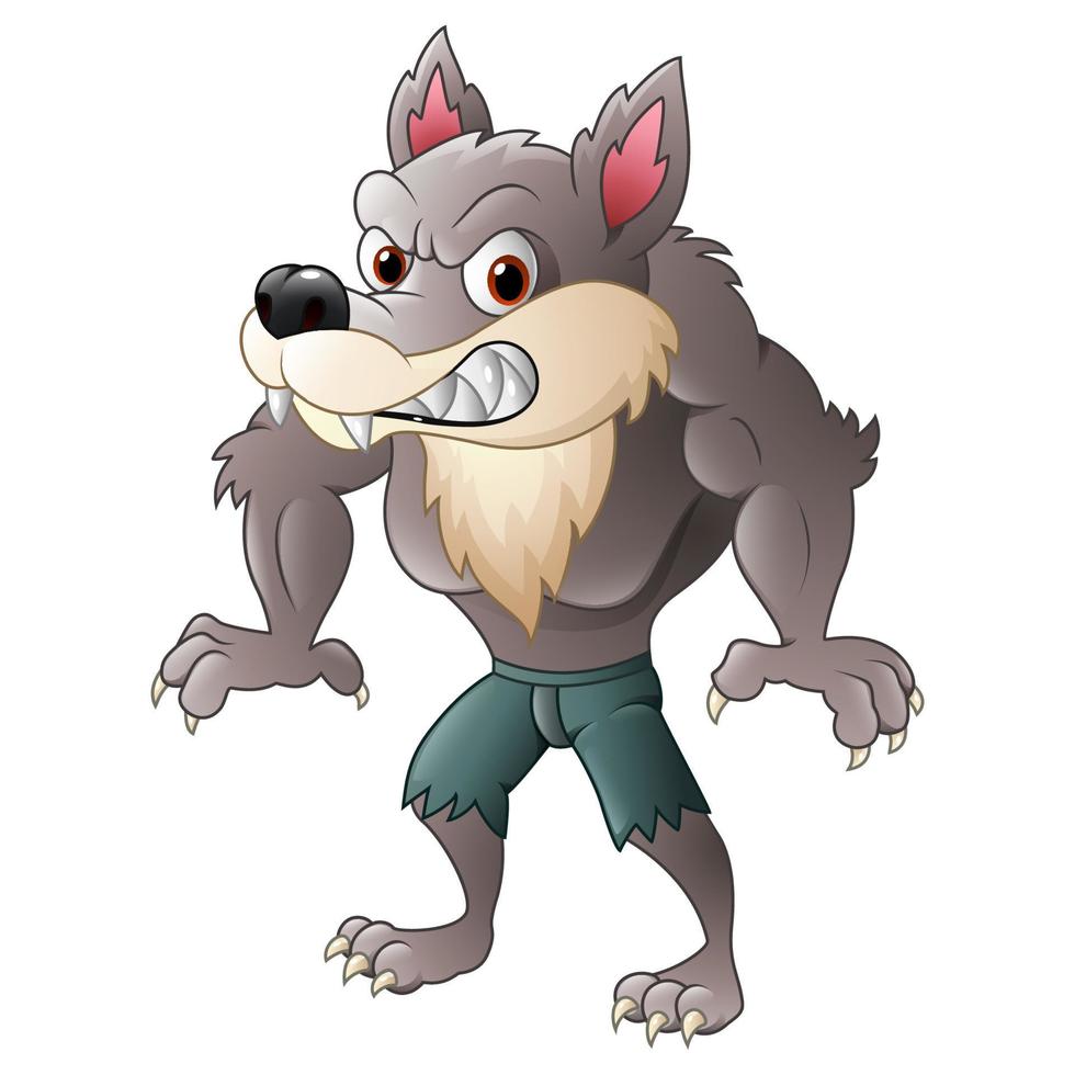 hombre lobo enojado de dibujos animados vector