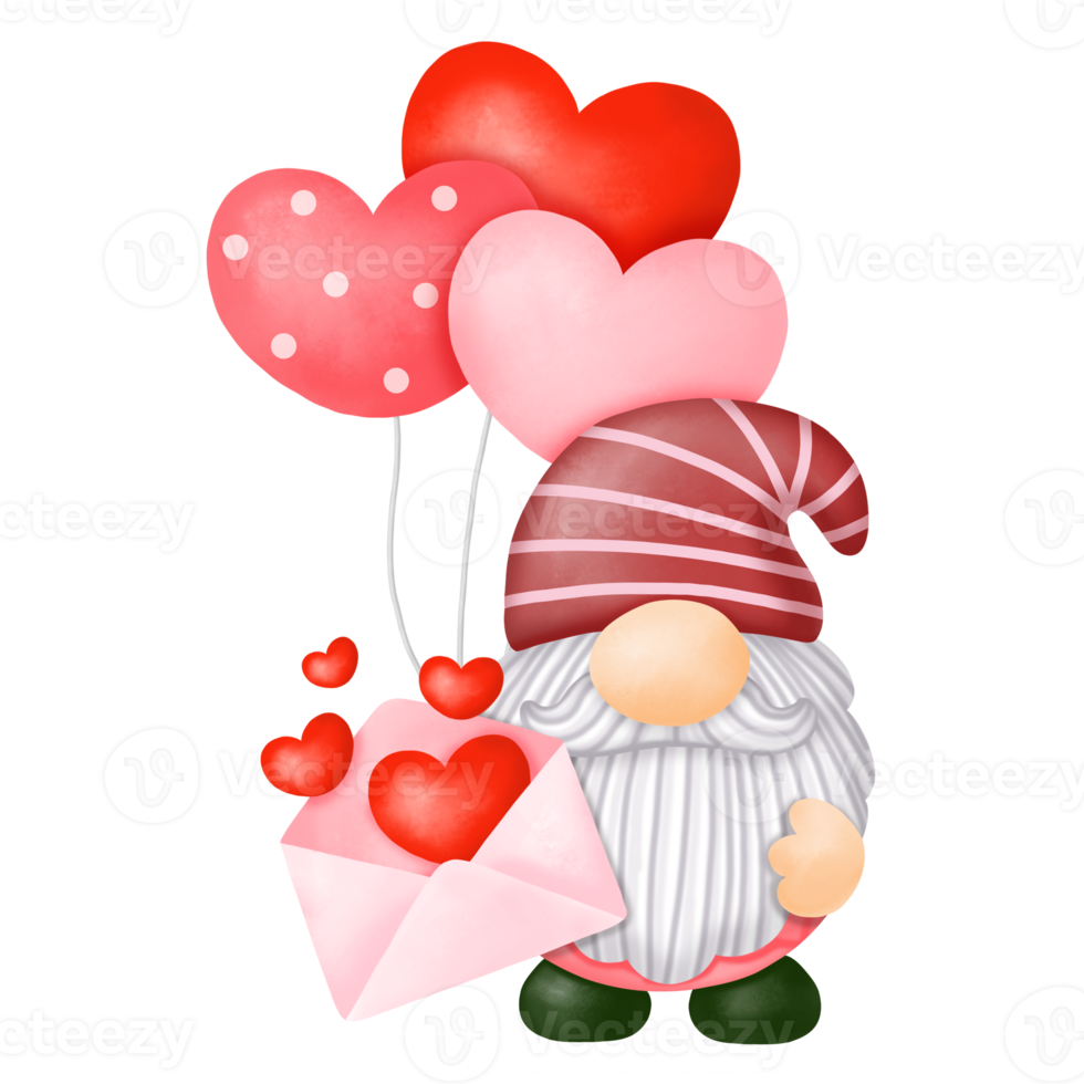 Watercolor Gnomes Valentine Clipart, Digital painting png