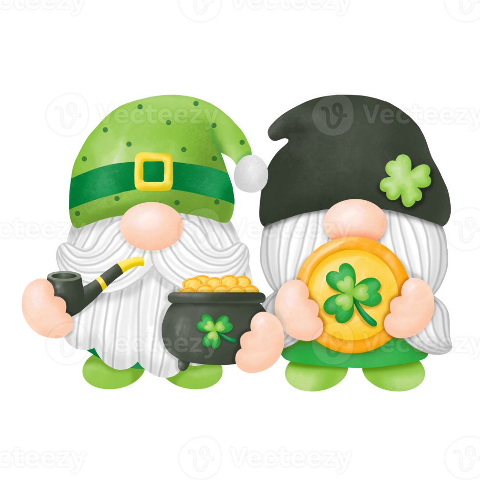 Watercolor St. Patrick's Day Gnomes Clipart, Digital painting png