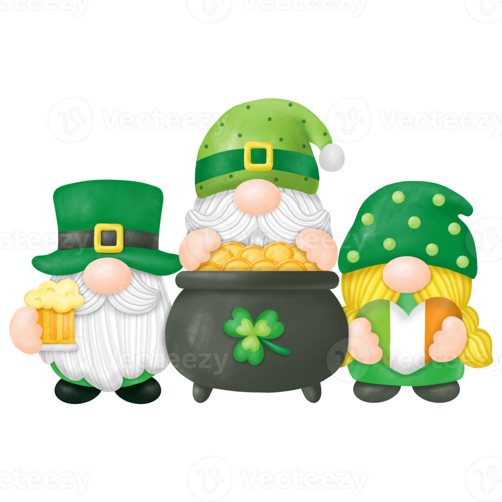 Watercolor St. Patrick's Day Gnomes Clipart, Digital painting png